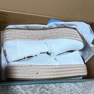 Toms White Espadrille Platform Shoes